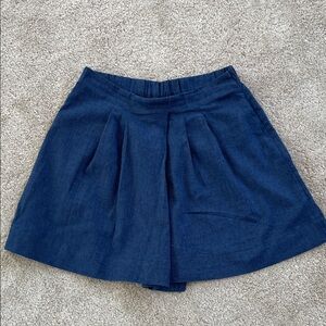 Linen Blend Pleated Herringbone Navy Blue Skort
